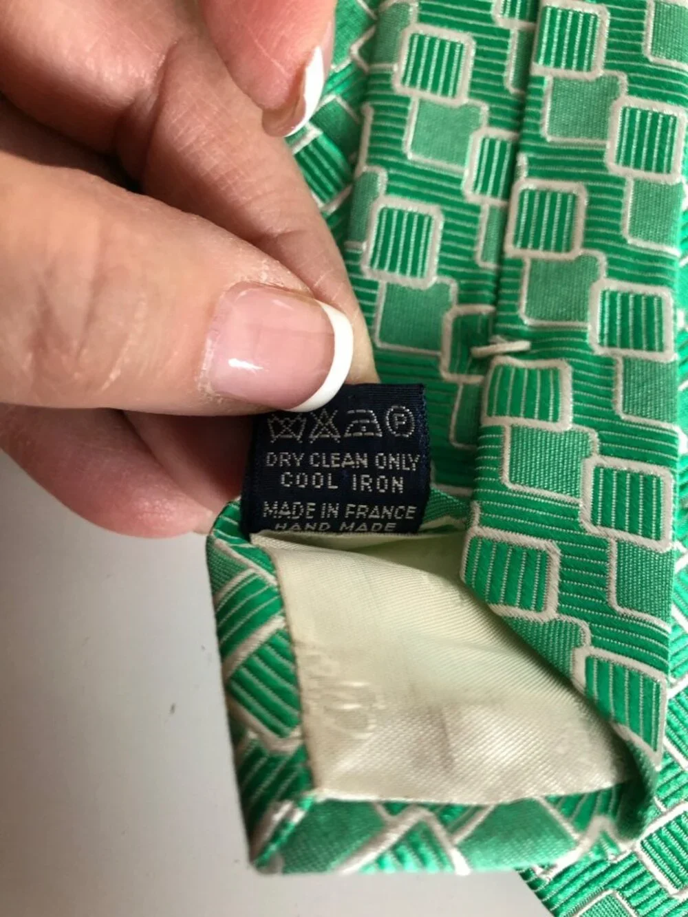 Faconnable Green Geometric Silk Tie Mens Spring Necktie France Office Colorful